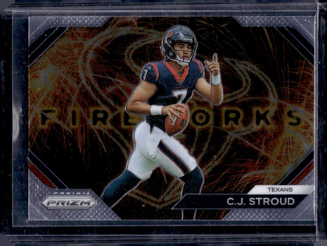 Cj Stroud Rookie Card Fireworks 2023 Panini Prizm #F-10 Houston Texans: Panini Select, Prizm, Mosaic, Contenders, Zenith, Phoenix, Illusions, Absolute, Rookie NFL Sports Trading Cards, SP, SSP, Cards, Football Cards for Sale Near Me, Superbowl & Hall of Fame Player Cards,