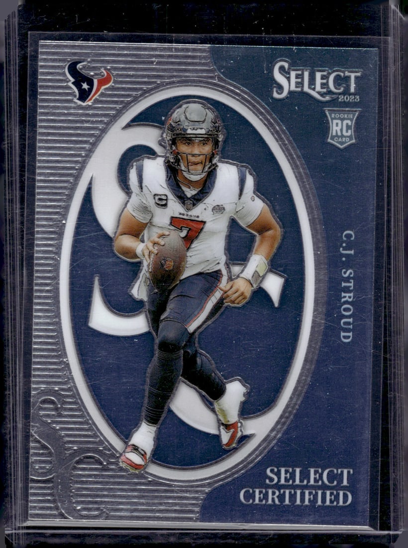 Cj Stroud Rookie Card Select Certified 2023 Panini Select #CRO-CST Houston Texans: Panini Select, Prizm, Mosaic, Contenders, Zenith, Phoenix, Illusions, Absolute, Rookie NFL Sports Trading Cards, SP, SSP, Cards, Football Cards for Sale Near Me, Superbowl & Hall of Fame Player Cards,