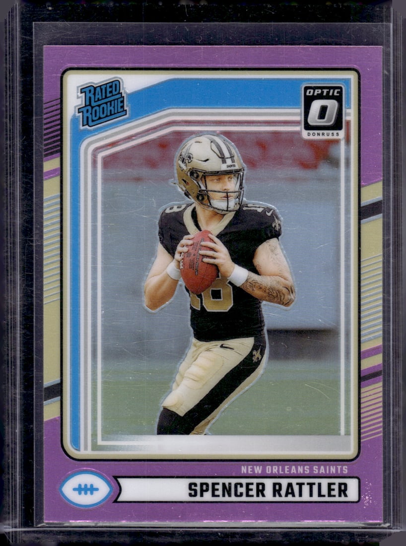 Spencer Rattler Rookie Card Pink Prizm 2024 Donruss Optic Preview #359 Saints: Panini Select, Prizm, Mosaic, Contenders, Zenith, Phoenix, Illusions, Absolute, Rookie NFL Sports Trading Cards, SP, SSP, Cards, Football Cards for Sale Near Me, Superbowl & Hall of Fame Player Cards,