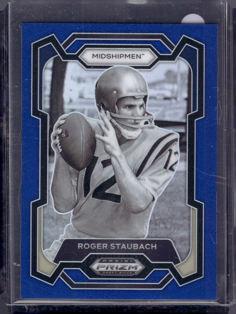 Roger Staubach Blue Prizm /199 2024 Prizm Draft Picks #32: Panini Select, Prizm, Mosaic, Contenders, Zenith, Phoenix, Illusions, Absolute, Rookie NFL Sports Trading Cards, SP, SSP, Cards, Football Cards for Sale Near Me, Superbowl & Hall of Fame Player Cards,