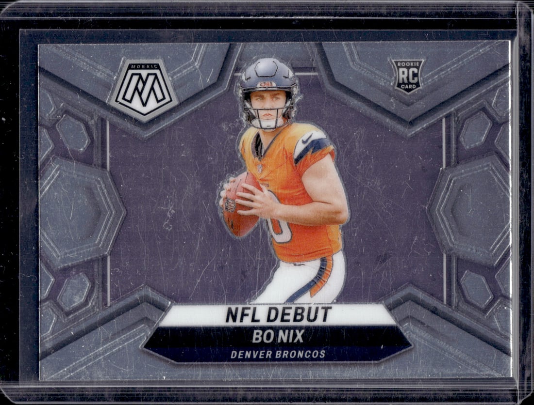 Bo Nix Rookie Card 2024 Panini Mosaic #271 Denver Broncos: Panini Select, Prizm, Mosaic, Contenders, Zenith, Phoenix, Illusions, Absolute, Rookie NFL Sports Trading Cards, SP, SSP, Cards, Football Cards for Sale Near Me, Superbowl & Hall of Fame Player Cards,