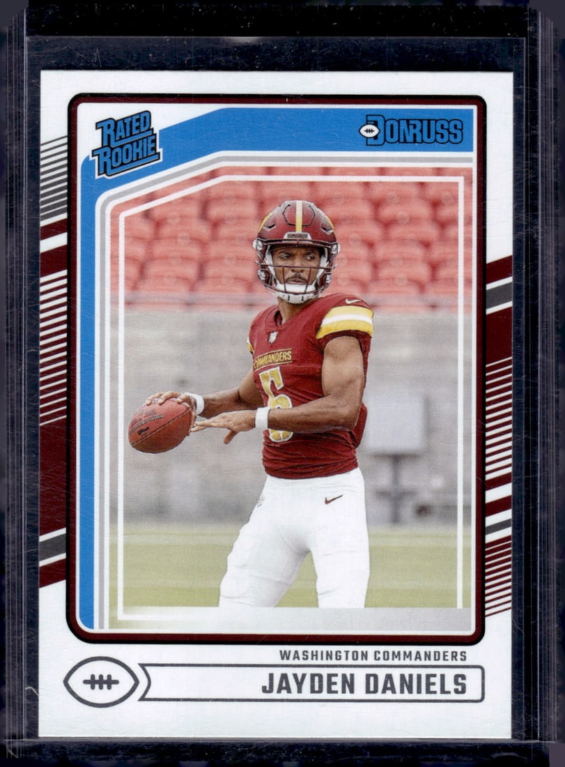 Jayden Daniels Rookie Card 2024 Panini Donruss #389 Commanders: Panini Select, Prizm, Mosaic, Contenders, Zenith, Phoenix, Illusions, Absolute, Rookie NFL Sports Trading Cards, SP, SSP, Cards, Football Cards for Sale Near Me, Superbowl & Hall of Fame Player Cards,
