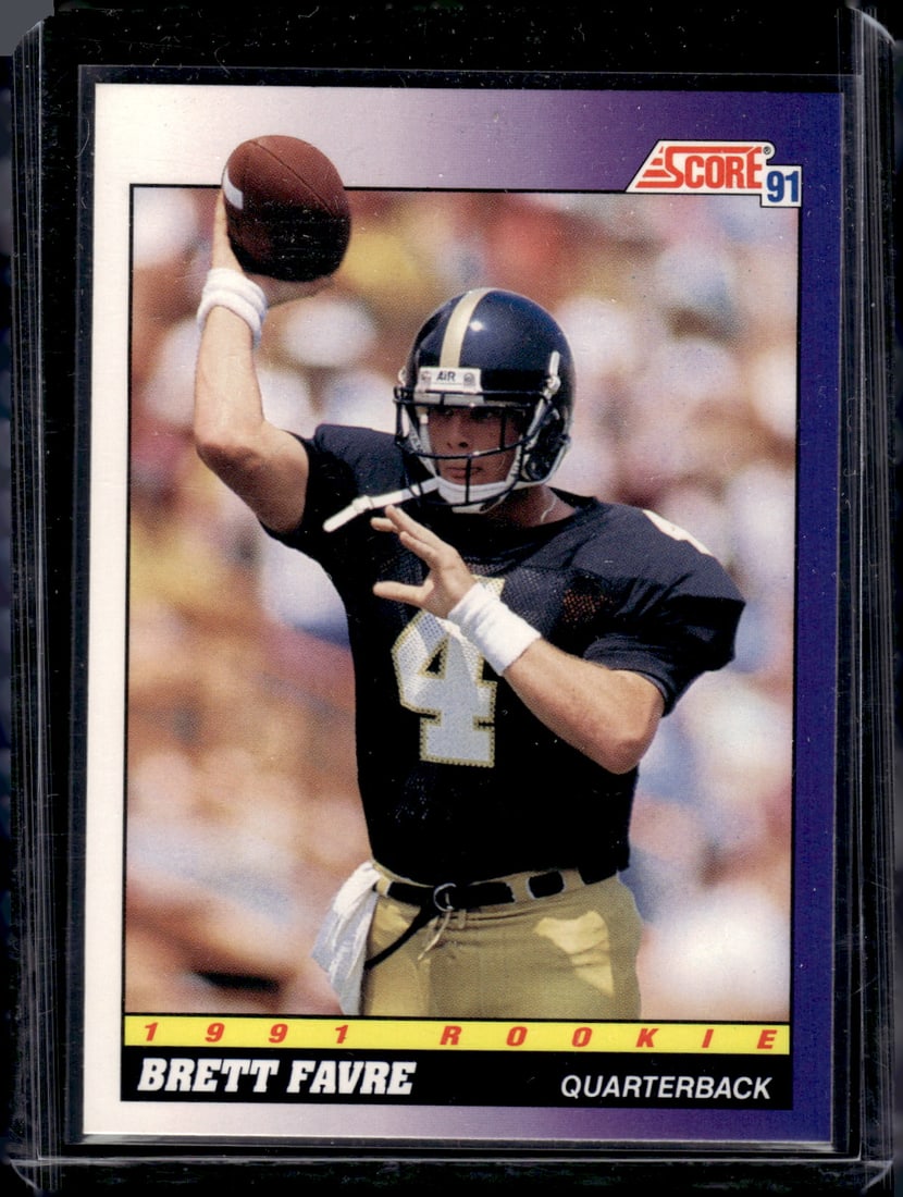 Brett Favre Rookie Card 1991 Score #611: Score Football NFL Trading Cards, Old Sports Cards for Sale Near Me, Hall of Fame & Super Bowl Player Cards, Auction Memorabilia Lots for Sale on Line
