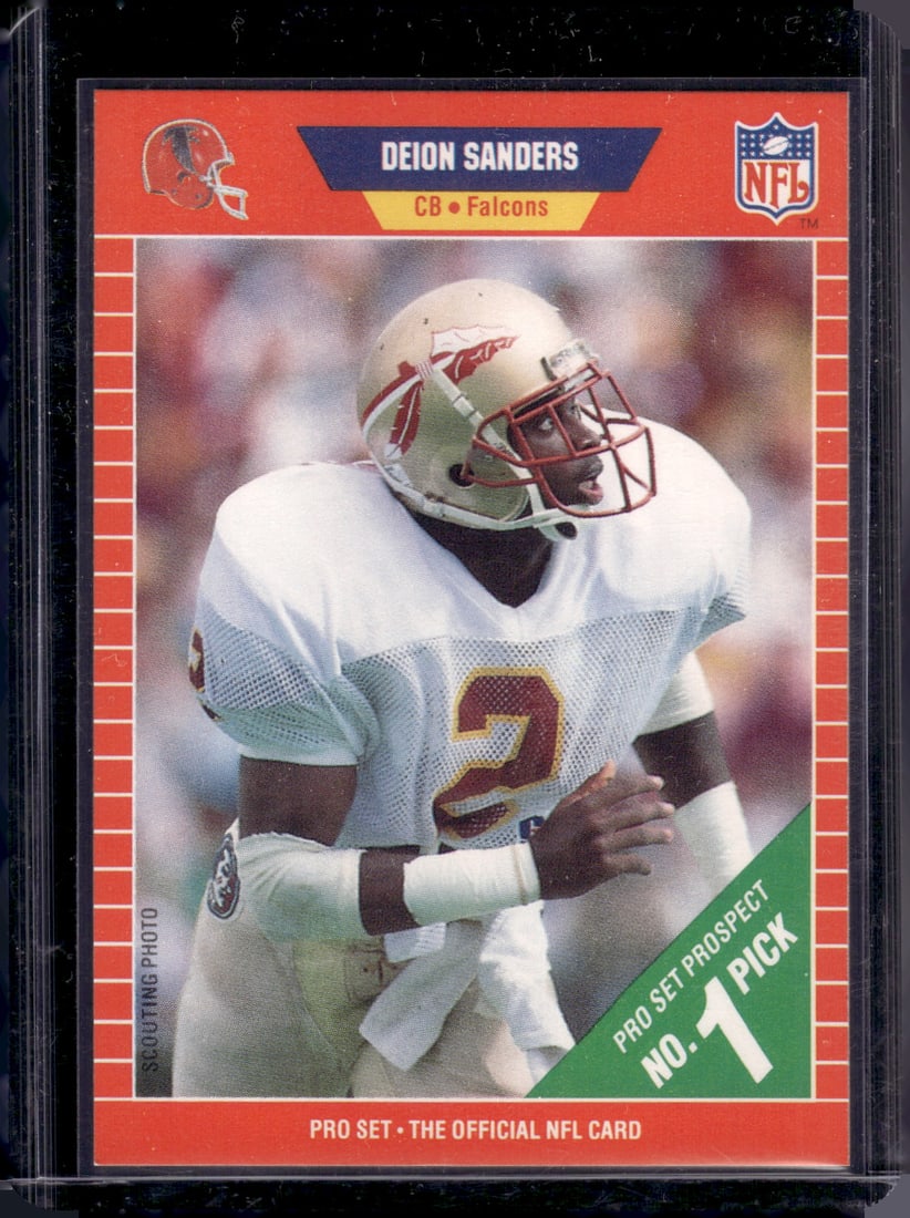 Deion Sanders Rookie Card 1989 Pro Set #486 Atlanta Falcons: Pro Set Vintage Football NFL Trading Cards, Old Sports Cards for Sale Near Me, Hall of Fame & Super Bowl Player Cards, Auction Memorabilia Lots for Sale on Line