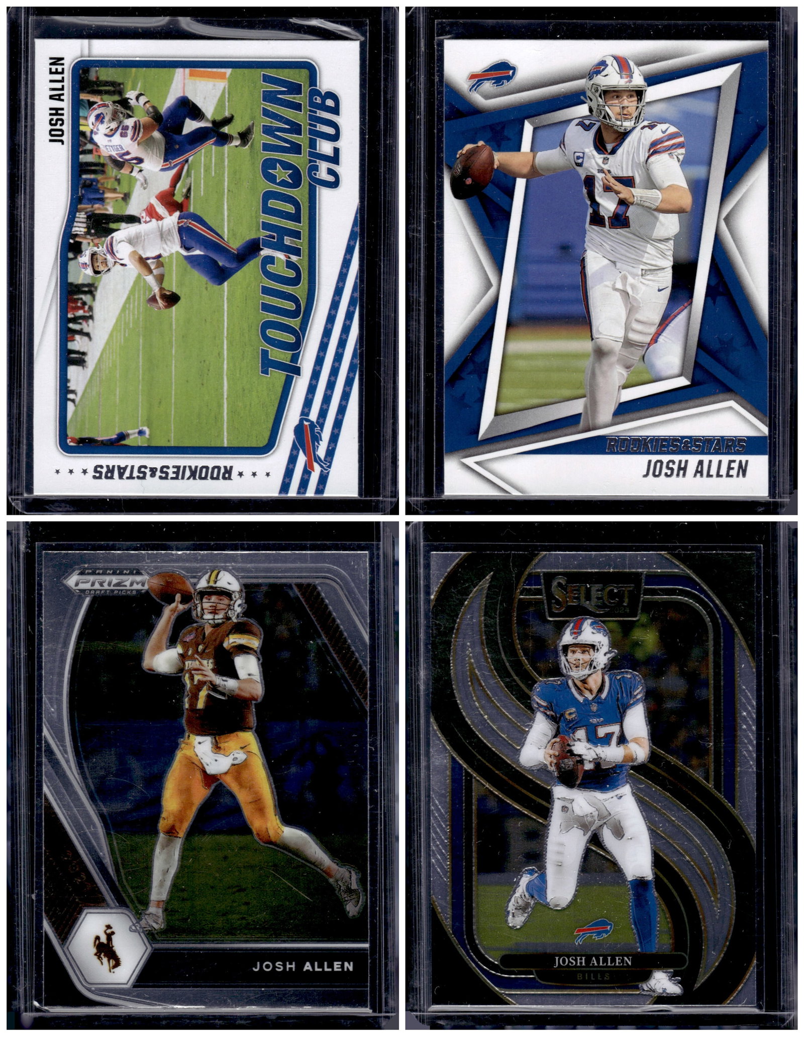 Lot of 4 Josh Allen Panini Football Cards. All Different, See Pictures: Panini Select, Prizm, Mosaic, Contenders, Zenith, Phoenix, Illusions, Absolute, Rookie NFL Sports Trading Cards, SP, SSP, Cards, Football Cards for Sale Near Me, Superbowl & Hall of Fame Player Cards,