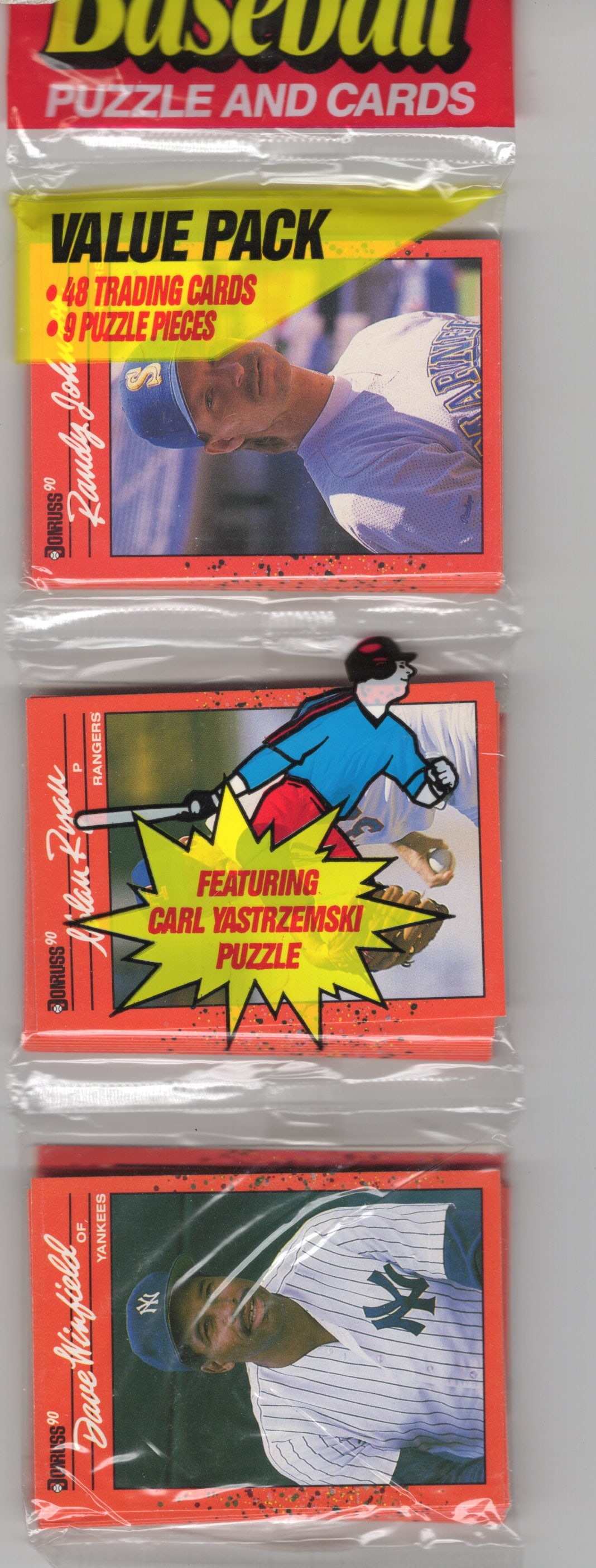 1990 Donruss Series 1 RACK PACK Vintage Baseball Card Randy Johnson & Dave Winfield on Front! (1 of 2)