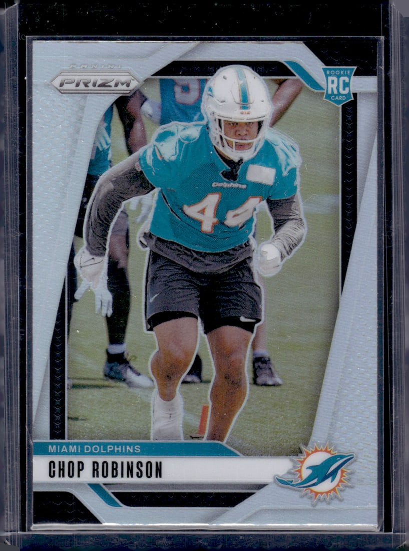 Chop Robinson Rookie Card Silver Prizm 2024 Panini Prizm #319 Miami Dolphins: Panini Select, Prizm, Mosaic, Contenders, Zenith, Phoenix, Illusions, Absolute, Rookie NFL Sports Trading Cards, SP, SSP, Cards, Football Cards for Sale Near Me, Superbowl & Hall of Fame Player Cards,