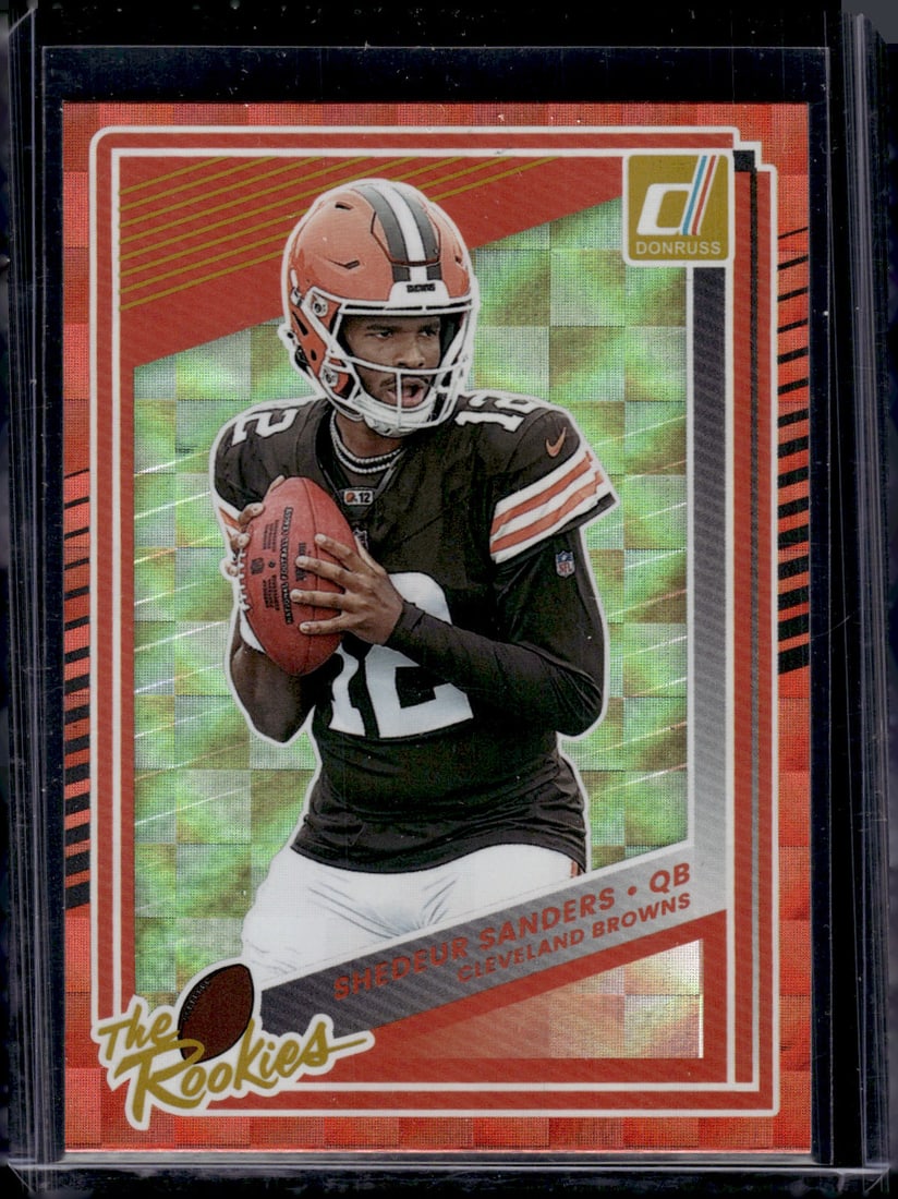 Shedeur Sanders The Rookies Red Checker 2025 Panini Donruss #5 Cleveland Browns: Panini Select, Prizm, Mosaic, Contenders, Zenith, Phoenix, Illusions, Absolute, Rookie NFL Sports Trading Cards, SP, SSP, Cards, Football Cards for Sale Near Me, Superbowl & Hall of Fame Player Cards,