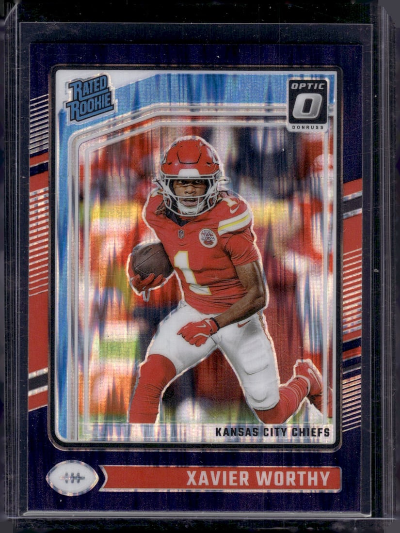 Xavier Worthy Rookie Card Purple Shock 2024 Donruss Optic #300 Kansas City Chiefs: Panini Select, Prizm, Mosaic, Contenders, Zenith, Phoenix, Illusions, Absolute, Rookie NFL Sports Trading Cards, SP, SSP, Cards, Football Cards for Sale Near Me, Superbowl & Hall of Fame Player Cards,