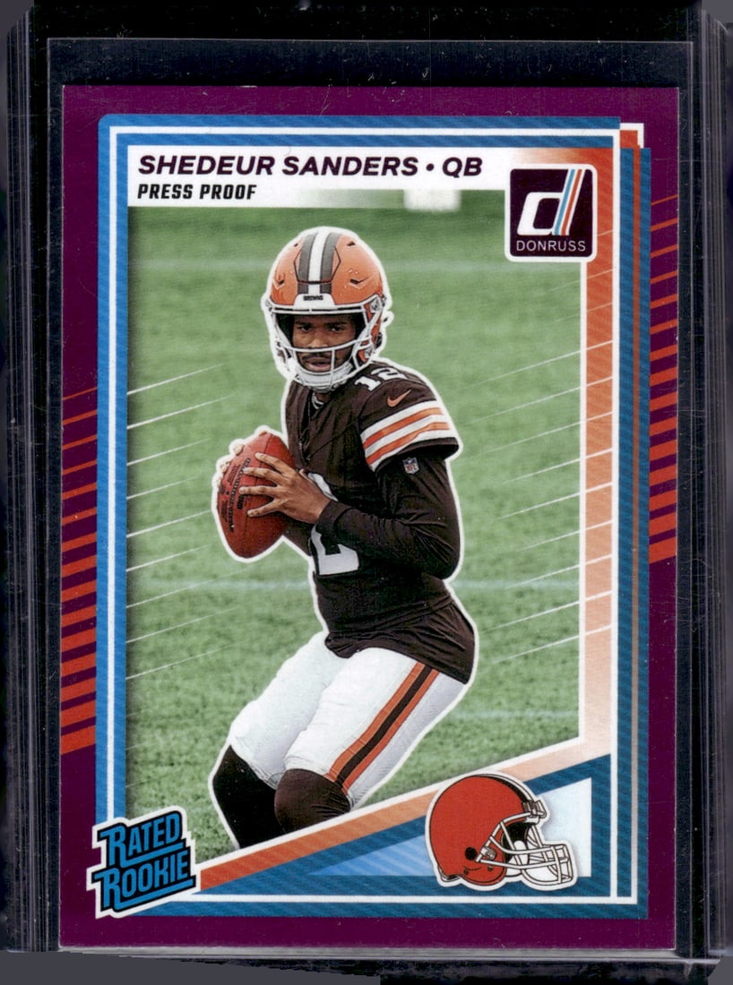 Sheduer Sanders Rookie Card Purple Press Proof 2025 Panini Donruss #306 Browns: Panini Select, Prizm, Mosaic, Contenders, Zenith, Phoenix, Illusions, Absolute, Rookie NFL Sports Trading Cards, SP, SSP, Cards, Football Cards for Sale Near Me, Superbowl & Hall of Fame Player Cards,