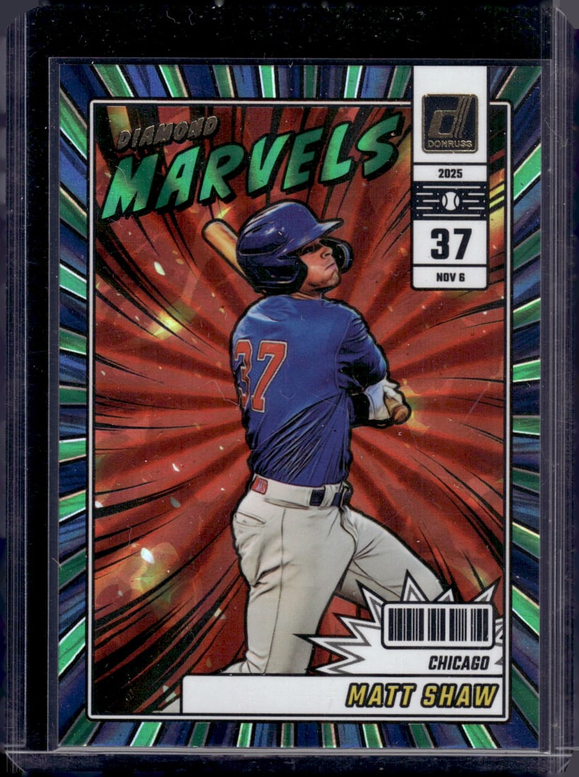 Matt Shaw Diamond Marvels Green Laser 2025 Panini Donruss #20 Chicago Cubs: Panini Baseball MLB Trading & Sports Cards, Sports Cards for Sale Near Me, Prizm, Mosaic, Select, SP, SSP, Auction Memorabilia Lots for Sale On Line, World Series & Hall of Fame Players