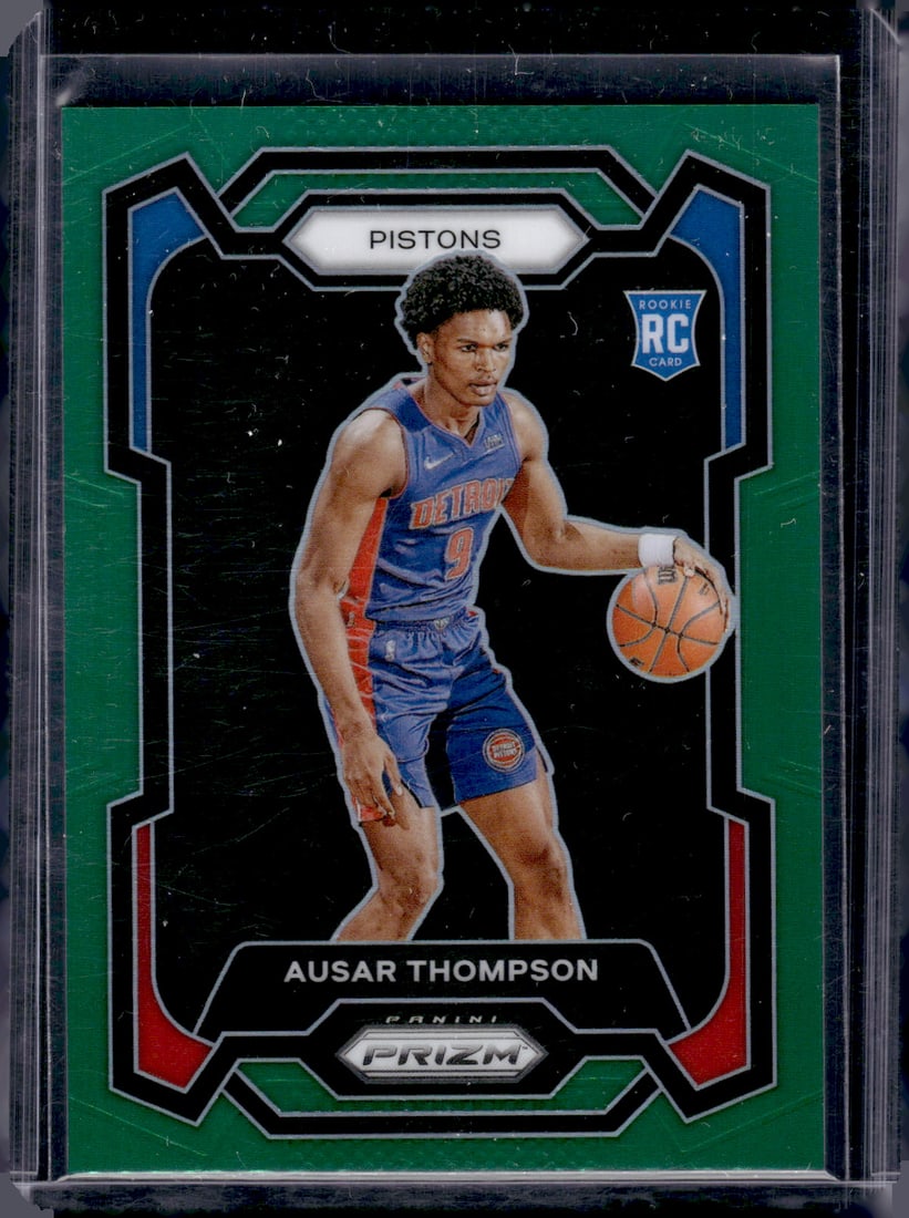 Ausar Thompson Rookie Card Green Prizm 2023-24 Panini Prizm #178 Pistons: Panini Select, Prizm, Mosaic, Contenders, Revolution, Phoenix, NBA Hoops, Rookie NFL Sports Trading Cards, Silver, SP, SSP, Wave Prizms, Numbered Cards, Basketball sports Cards for Sale Near Me, NBA C