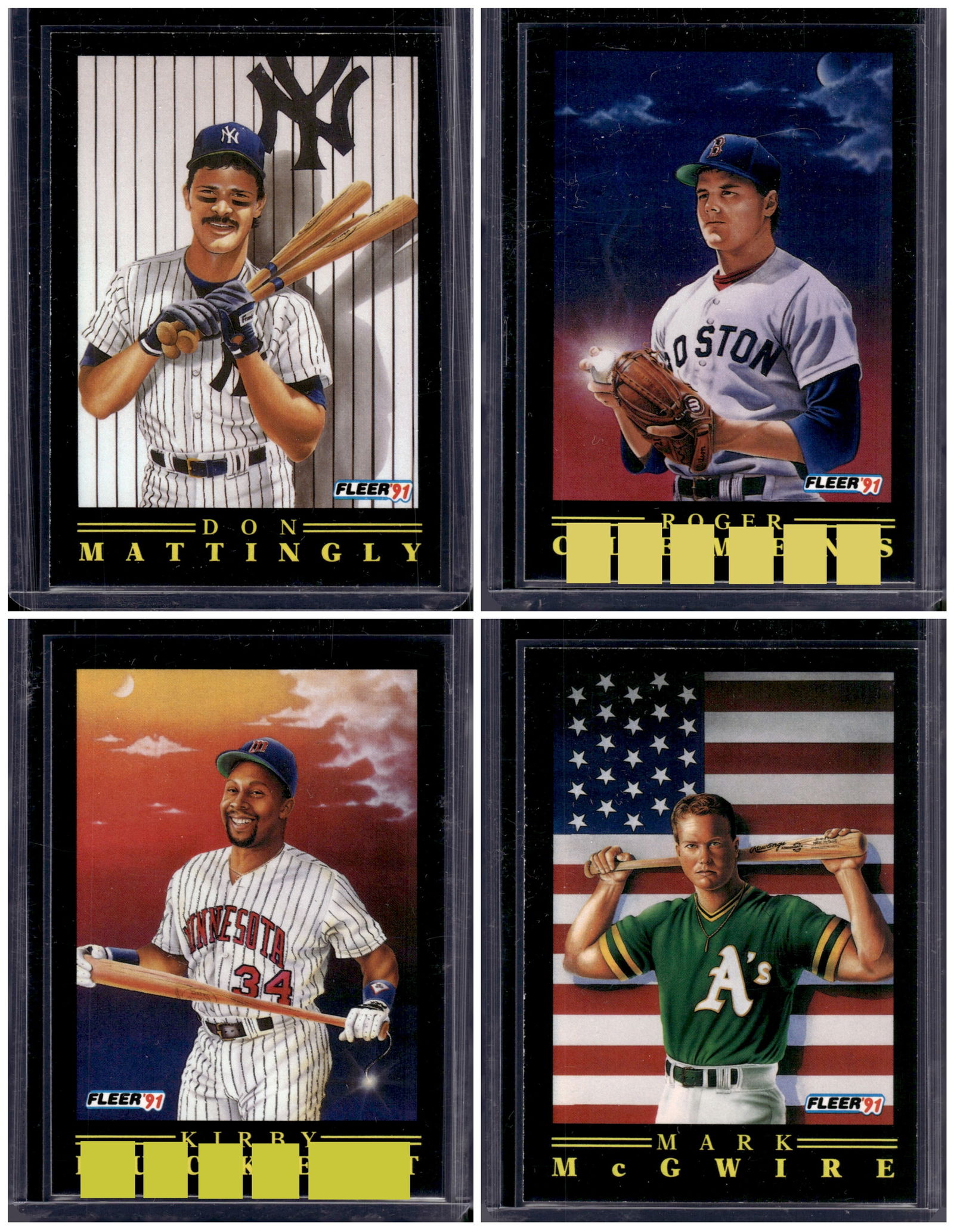 Lot of 4 1991 Fleer MLB Pro Vision Cards. Mattingly, Clemens, Puckett, McGwire (1 of 2)