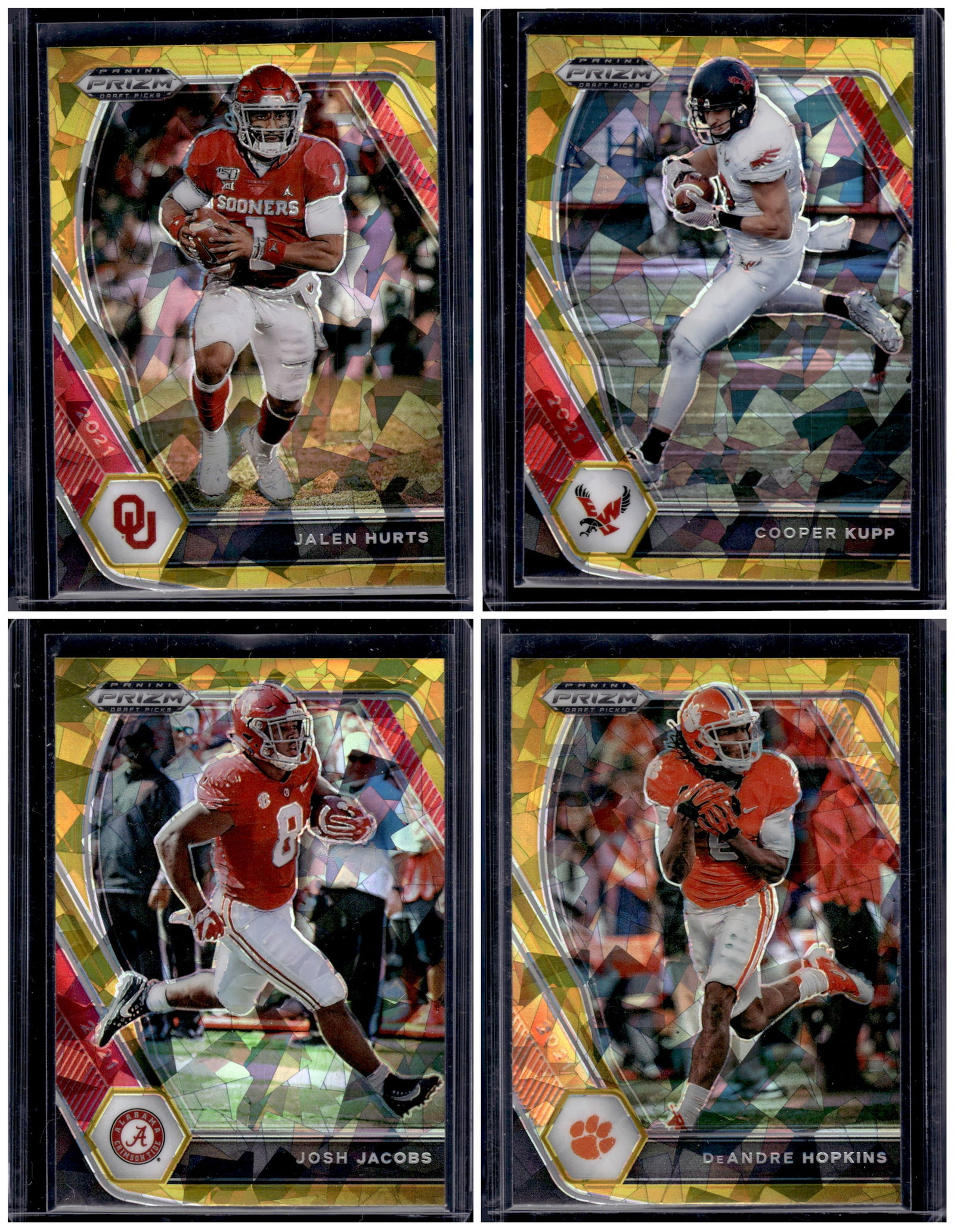 Lot of 4 2021 Prizm Draft Picks NFL Gold Cracked Ices. Hurts, Kupp, Jacobs, Hopkins: Panini Select, Prizm, Mosaic, Contenders, Zenith, Phoenix, Illusions, Absolute, Rookie NFL Sports Trading Cards, SP, SSP, Cards, Football Cards for Sale Near Me, Superbowl & Hall of Fame Player Cards,