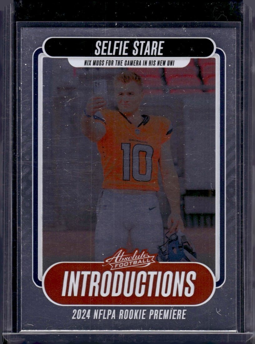 Bo Nix Rookie Card Introductions 2024 Panini Absolute #I-BNX Denver Broncos: Panini Select, Prizm, Mosaic, Contenders, Zenith, Phoenix, Illusions, Absolute, Rookie NFL Sports Trading Cards, SP, SSP, Cards, Football Cards for Sale Near Me, Superbowl & Hall of Fame Player Cards,