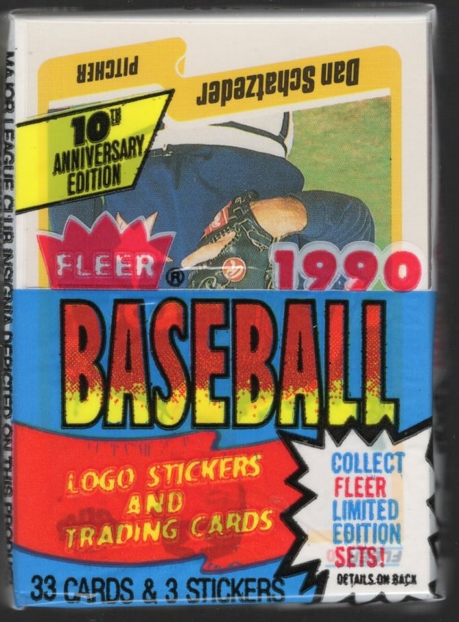 1990 Fleer Baseball Series 1 CELLO FAT PACK Retail Box Pack - 33 Cards & 3 Stickers Sports Cards (1 of 1)