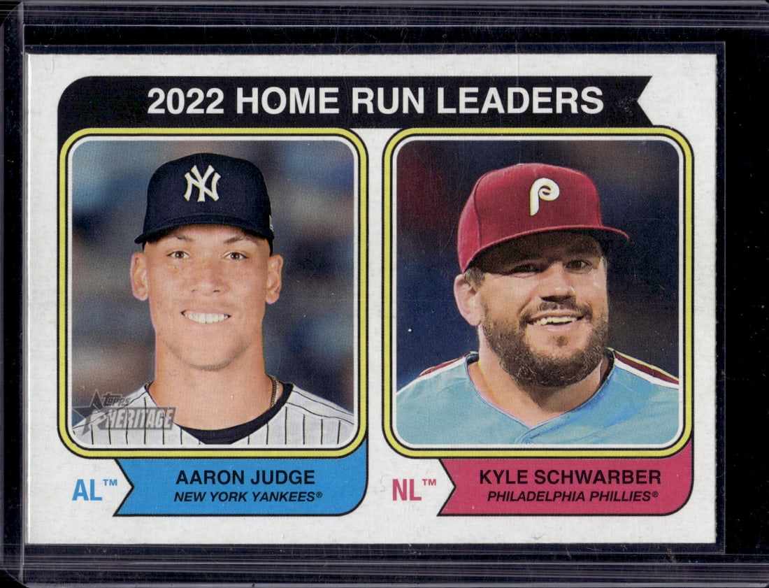 2022 HR Leaders Aaron Judge/Kyle Schwarber 2023 Topps Heritage #202: Topps Baseball MLB Trading & Sports Cards, Sports Cards for Sale Near Me, World Series & Hall of Fame Players Memorabilia, Refractors, X-Fractors, Numbered, SP, SSP, Valuable Auction Memorabilia Lots 