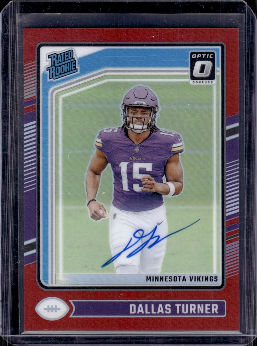 Dallas Turner Rookie Card Red Prizm Auto /75 2024 Donruss Optic #224 Minnesota Vikings (1 of 2)
