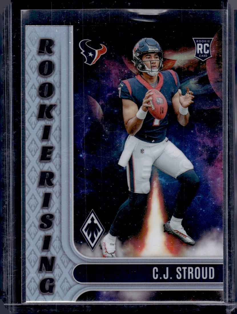 Cj Stroud Rookie Rising Silver 2023 Panini Phoenix #RIS-2 Houston Texans: Panini Select, Prizm, Mosaic, Contenders, Zenith, Phoenix, Illusions, Absolute, Rookie NFL Sports Trading Cards, SP, SSP, Cards, Football Cards for Sale Near Me, Superbowl & Hall of Fame Player Cards,