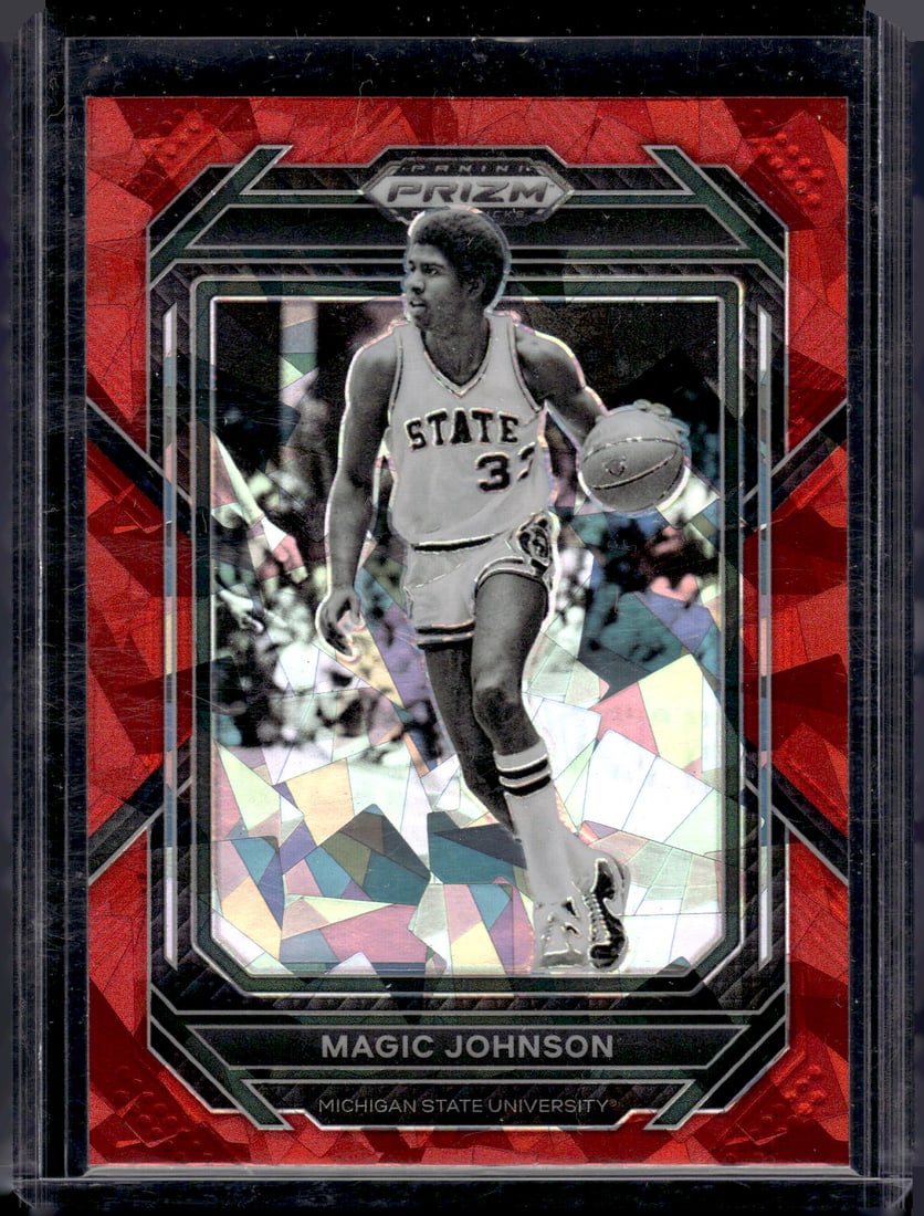 Magic Johnson Red Cracked Ice 2023 Prizm Draft Picks #79 Michigan State, Lakers (1 of 2)