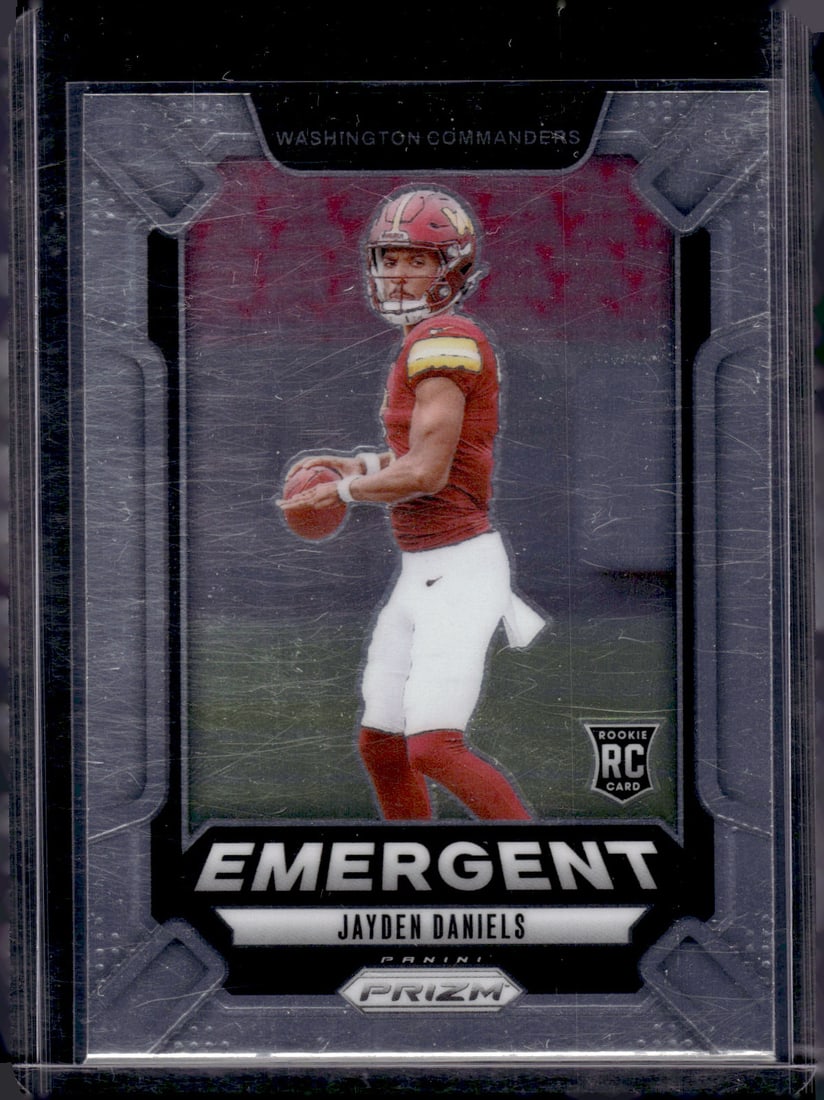 Jayden Daniels Rookie Card Emergent 2024 Panini Prizm #2 Washington Commanders: Panini Select, Prizm, Mosaic, Contenders, Zenith, Phoenix, Illusions, Absolute, Rookie NFL Sports Trading Cards, SP, SSP, Cards, Football Cards for Sale Near Me, Superbowl & Hall of Fame Player Cards,
