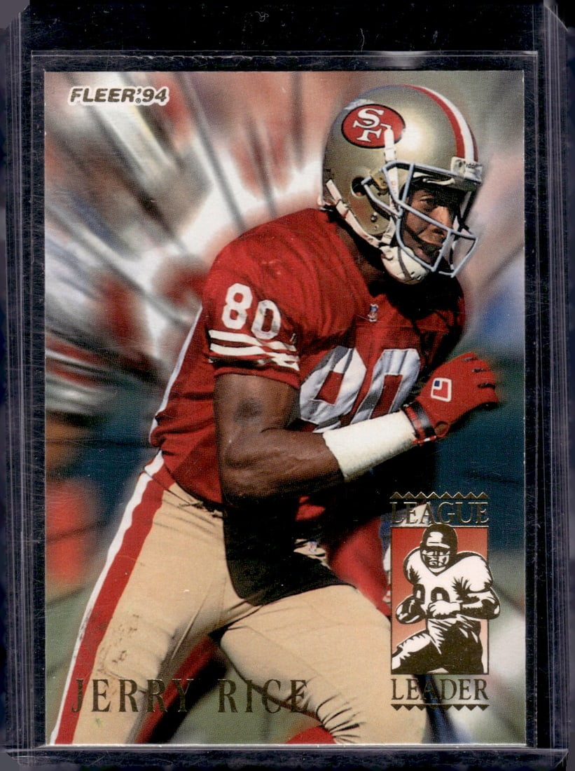 Jerry Rice League Leader 1994 Fleer #5 San Francisco 49ers: Fleer Vintage Football NFL Trading Cards, Old Sports Cards for Sale Near Me, Hall of Fame & Super Bowl Player Cards, Auction Memorabilia Lots for Sale on Line