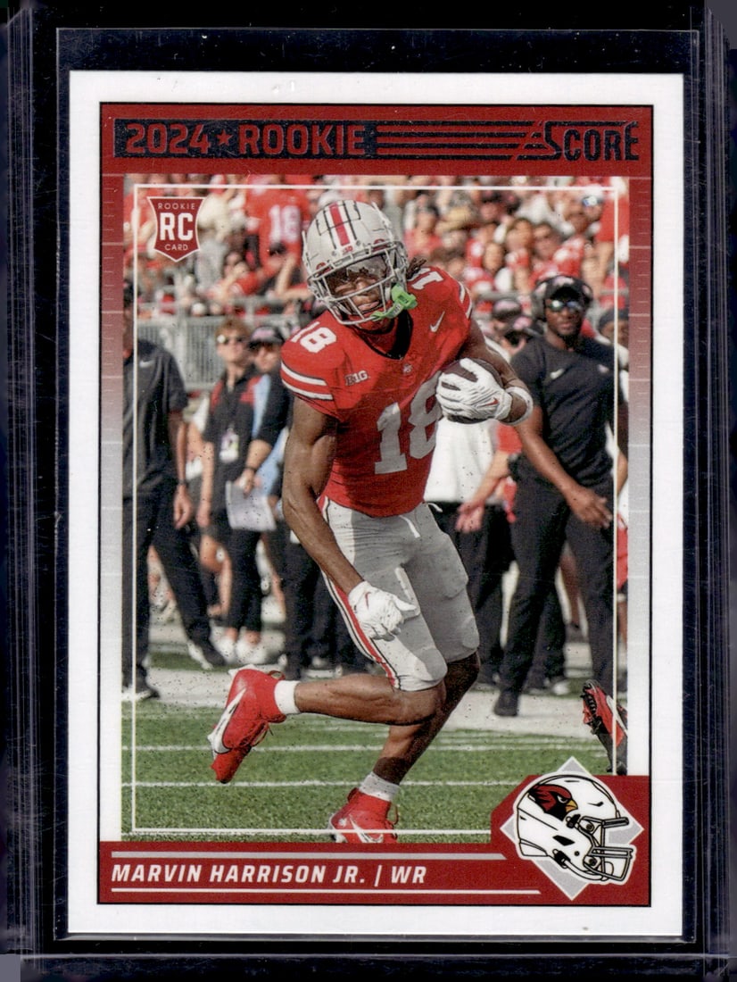 Marvin Harrison Jr. Rookie Card 2024 Panini Score #305 OSU, Cardinals: Panini Select, Prizm, Mosaic, Contenders, Zenith, Phoenix, Illusions, Absolute, Rookie NFL Sports Trading Cards, SP, SSP, Cards, Football Cards for Sale Near Me, Superbowl & Hall of Fame Player Cards,