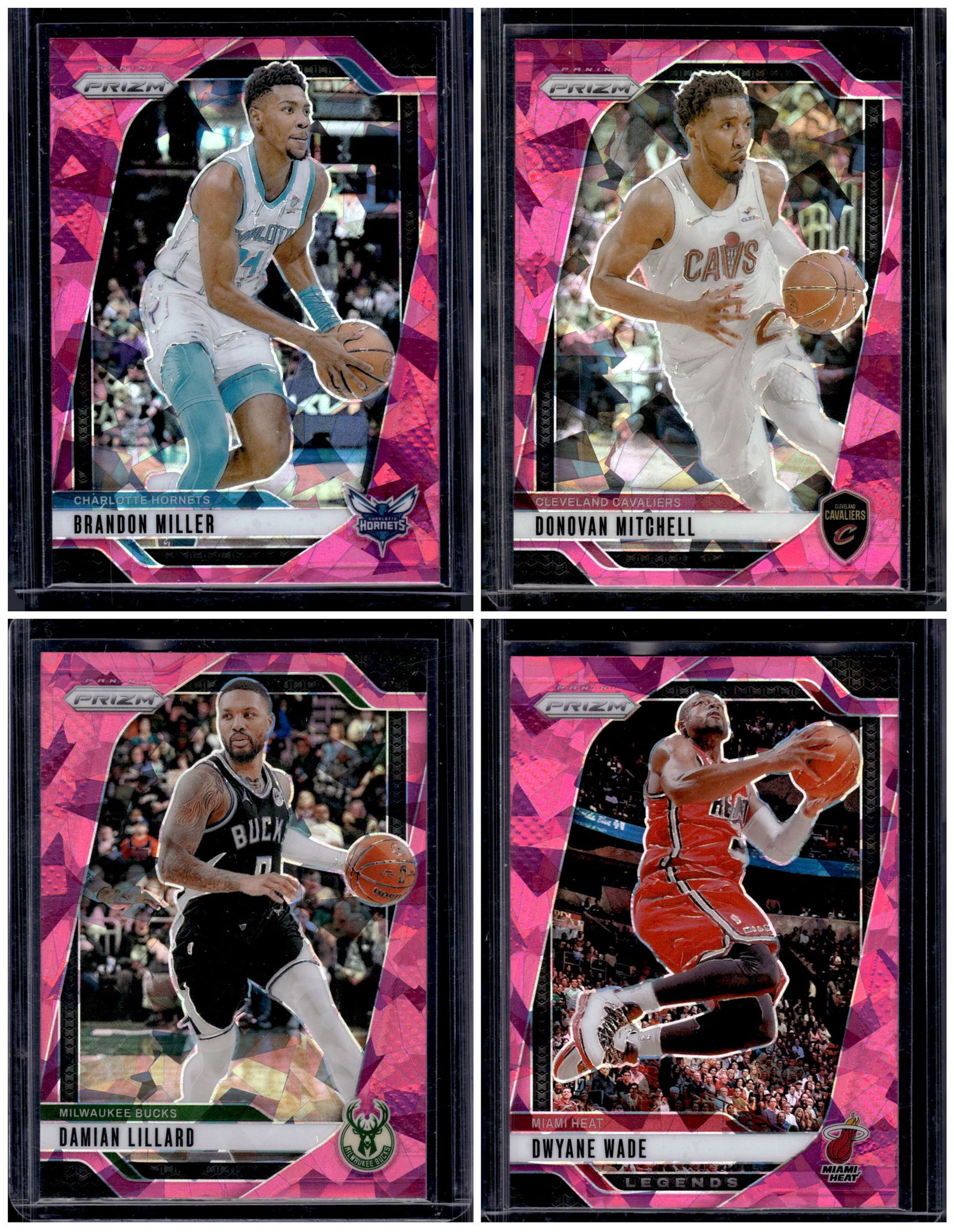 Lot of 4 2024-25 Panini Prizm NBA Pink Cracked Ices. Miiler, Mithcell, Wade, Lillard (1 of 1)