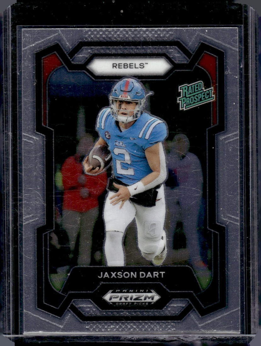 Jaxson Dart Rated Prospect 2024 Prizm Draft Picks #147 Ole Miss, Giants: Panini Select, Prizm, Mosaic, Contenders, Zenith, Phoenix, Illusions, Absolute, Rookie NFL Sports Trading Cards, SP, SSP, Cards, Football Cards for Sale Near Me, Superbowl & Hall of Fame Player Cards,