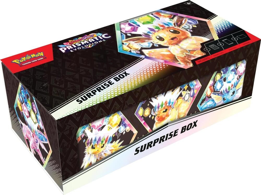 Pokemon Scarlet & Violet Prismatic Evolutions Surprise Box: 1 Foil Promo Card & 4 Booster Packs: Pokemon Trading Card Game Cards, Charizard, Pikachu, Mewto, EX, Referse Holo, Holo Rare Cards, Secret Rare Cards, Full Art Cards, Evee, 3 Stars Ultra Rare Cards, Double Rare, Illustration Rare, Specia