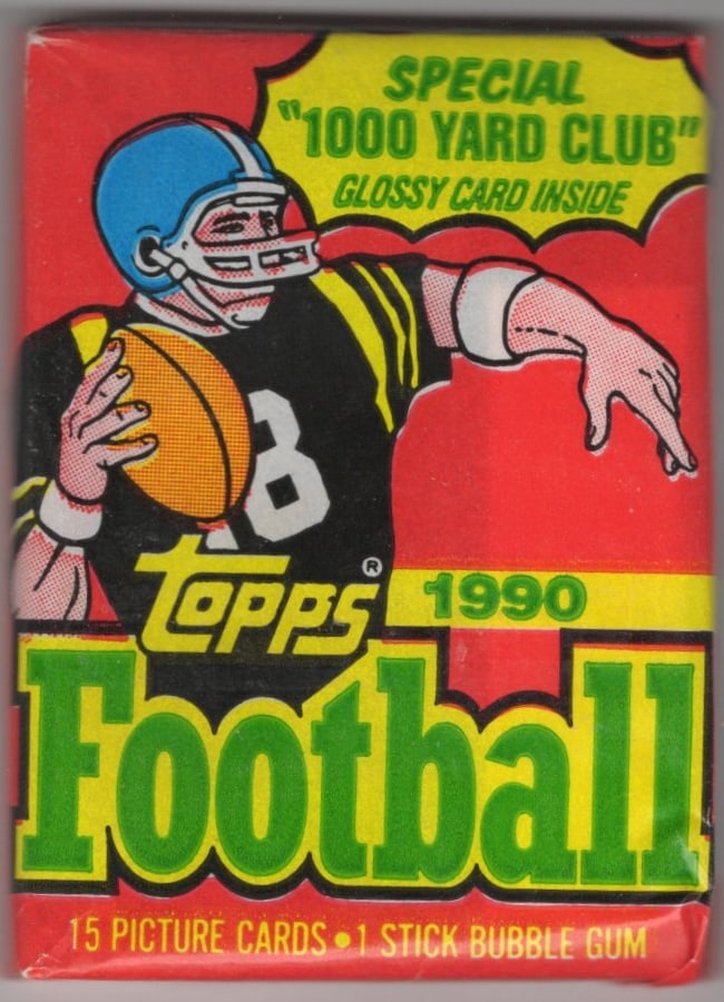 1990 Series 1 Topps Football Card Retail Box Wax Pack - Deion Sanders Rookie Card: Vintage Valuable Football NFL Trading & Sports Cards, Old Sports Cards Sold On Line, Auction Lots Sold On Line, Super Bowl and Hall of Fame Players, Dallas Cowboys, Buffalo Bills, Steelers, 49ers, Joe