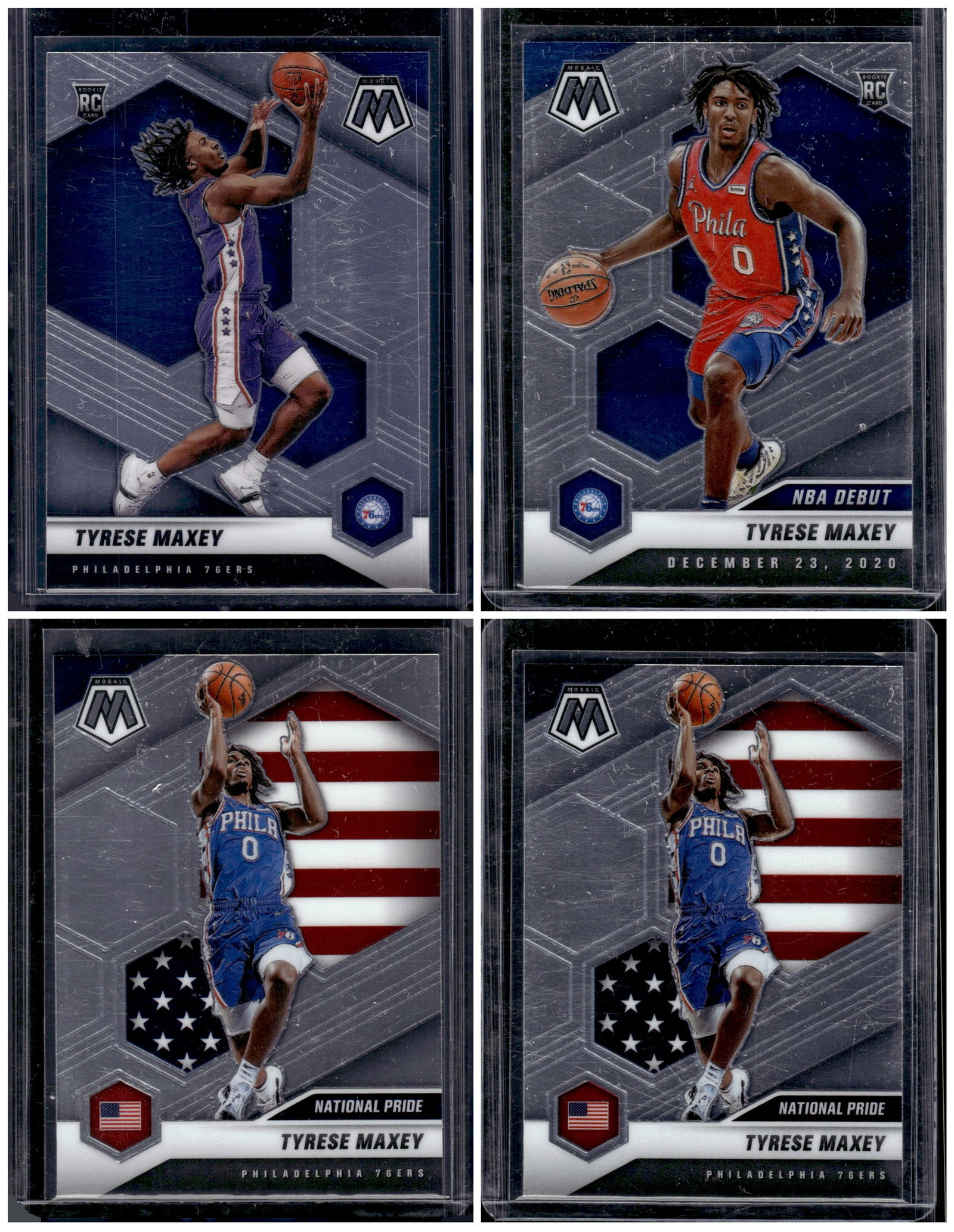 Lot of 4 Tyrese Maxey Panini Mosaic Rookie Cards (1 of 2)