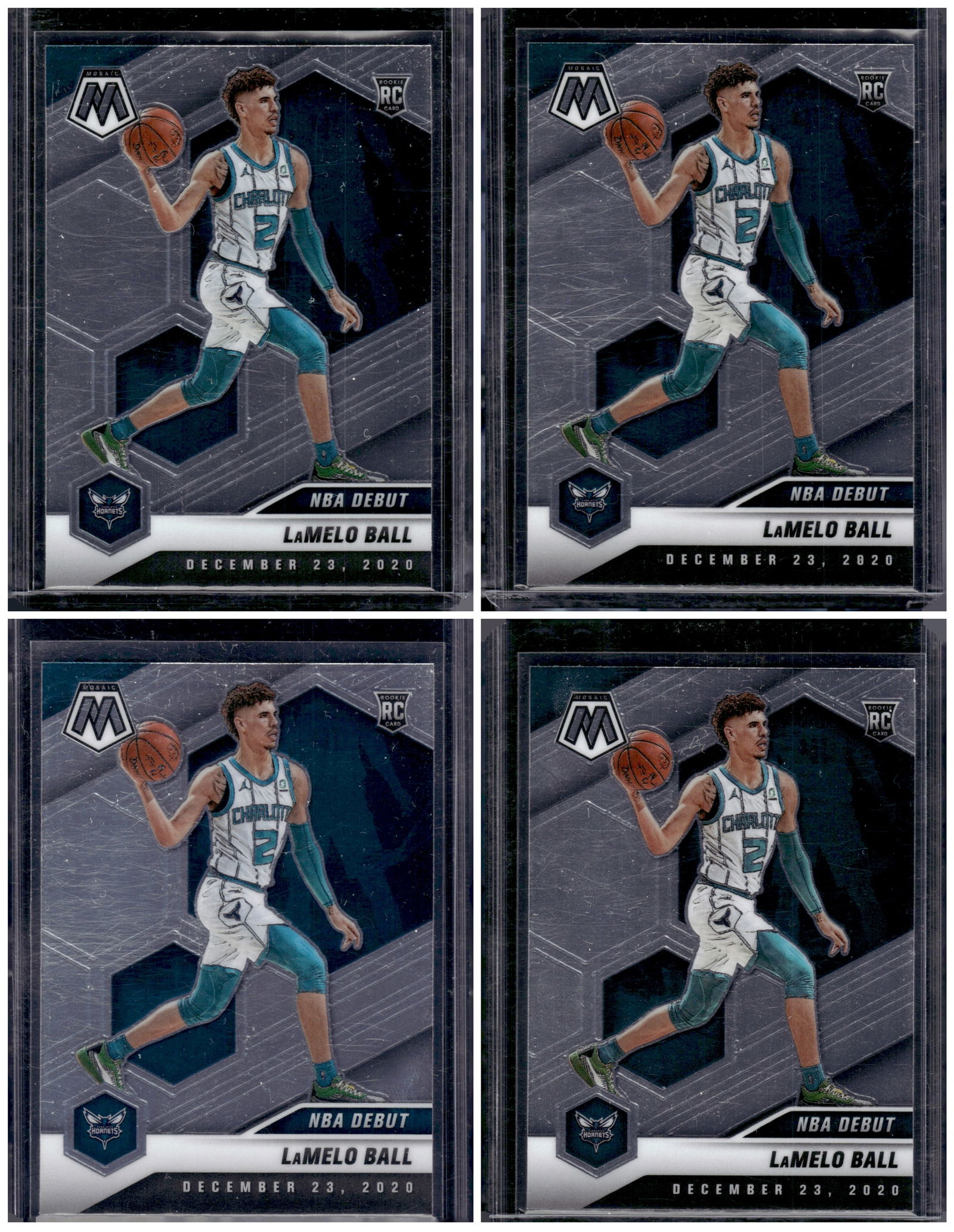Lot of 4 Lamelo Ball Rookie Cards 2020-21 Panini Mosaic #262: Panini Select, Prizm, Mosaic, Contenders, Revolution, Phoenix, NBA Hoops, Rookie NFL Sports Trading Cards, Silver, SP, SSP, Wave Prizms, Numbered Cards, Basketball sports Cards for Sale Near Me, NBA C