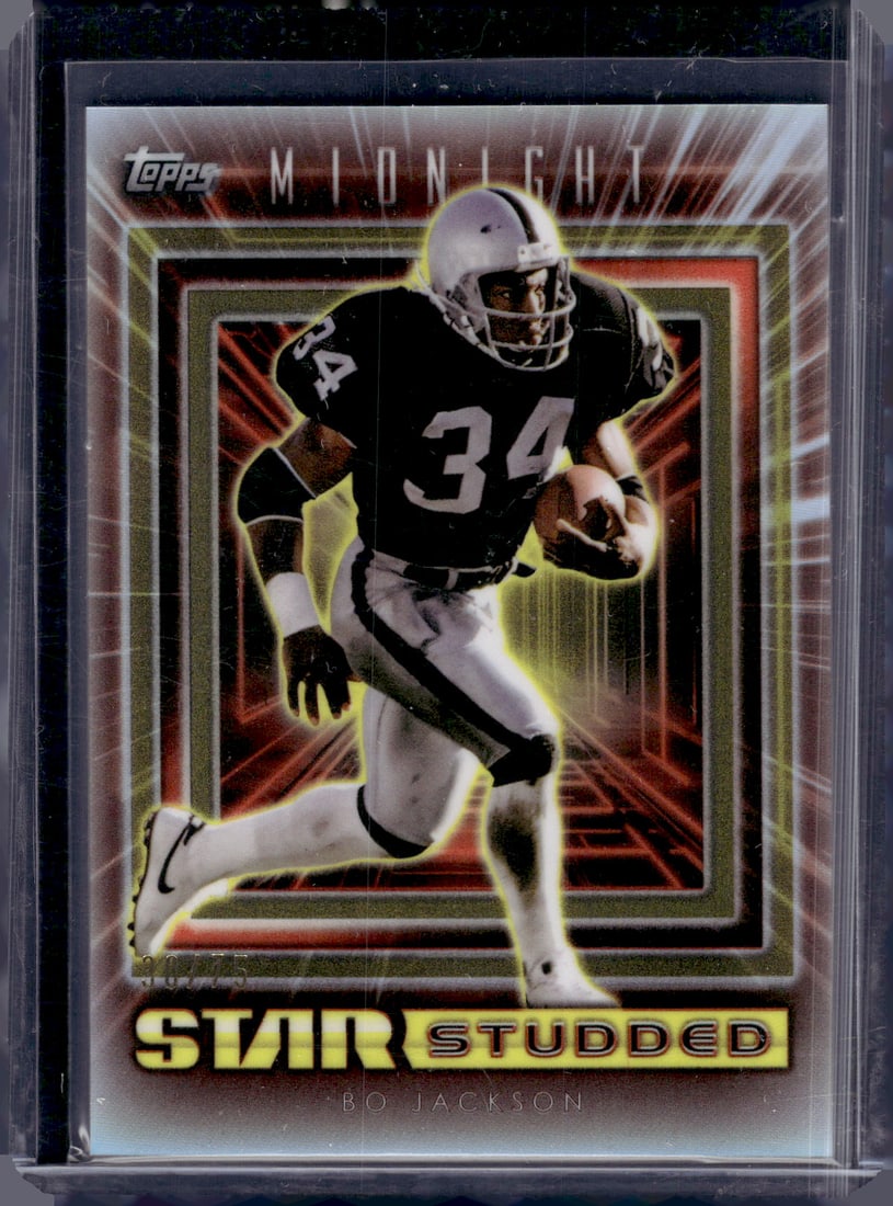 Bo Jackson Star Studded /75 2024 Topps Midnight #SS-30 Raiders: Topps Football NFL Trading Sports Cards, Sports Cards for Sale Near Me, Super Bowl & Hall of Fame Player Cards, Resurgence, Composite, SP, SSP, Valuable Auction Memorabilia Lots For Sale On Line