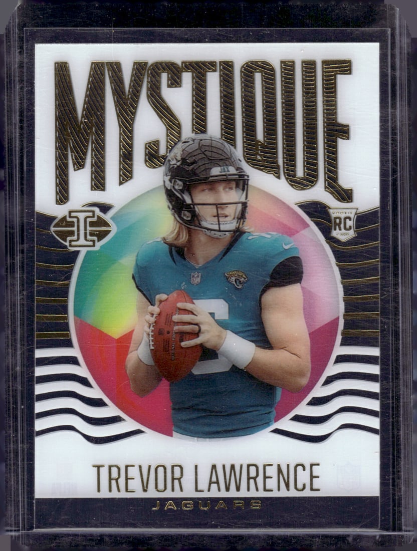Trevor Lawrence Rookie Card Mystique 2021 Panini Illusions #MY-1 Jacksonville Jaguars: Panini Select, Prizm, Mosaic, Contenders, Zenith, Phoenix, Illusions, Absolute, Rookie NFL Sports Trading Cards, SP, SSP, Cards, Football Cards for Sale Near Me, Superbowl & Hall of Fame Player Cards,