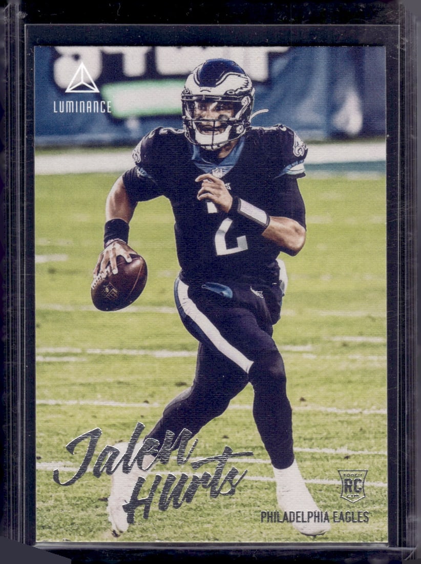 Jalen Hurts Rookie Card 2020 Chronicles Luminance #210 Philadelphia Eagles: Panini Select, Prizm, Mosaic, Contenders, Zenith, Phoenix, Illusions, Absolute, Rookie NFL Sports Trading Cards, SP, SSP, Cards, Football Cards for Sale Near Me, Superbowl & Hall of Fame Player Cards,