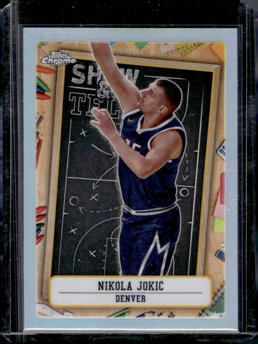 Nikola Jokic Show & Tell Refractor 2024-25 Topps Chrome #ST-2 Denver Nuggets: Topps Basketball NBA Trading & Sports Cards, Sports Cards for Sale Near Me, Chrome, Refractor, SP, SSP, Valuable Auction Memorabilia Lots Sold On Line, NBA Championship & Hall of Fame Player Cards