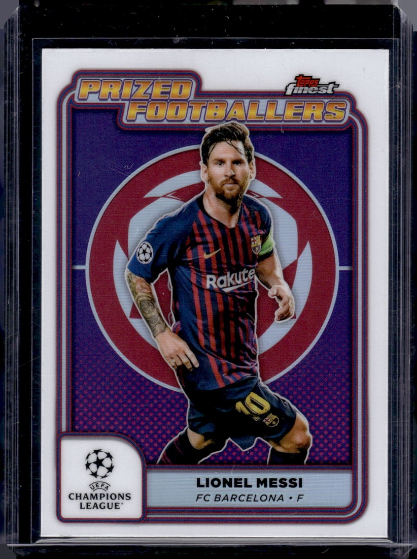 Lionel Messi Prized Footballers 2025 Topps Finest #PF-1 FC Barcelona: Topps Soccer Select, Prizm, Mosaic, Contenders, Revolution, Phoenix, FIFA World Cup, Soccer Rookie FIFA Sports Trading Cards, Silver, SP, SSP, Wave Prizms, Numbered Cards, Soccer sports Cards for Sale