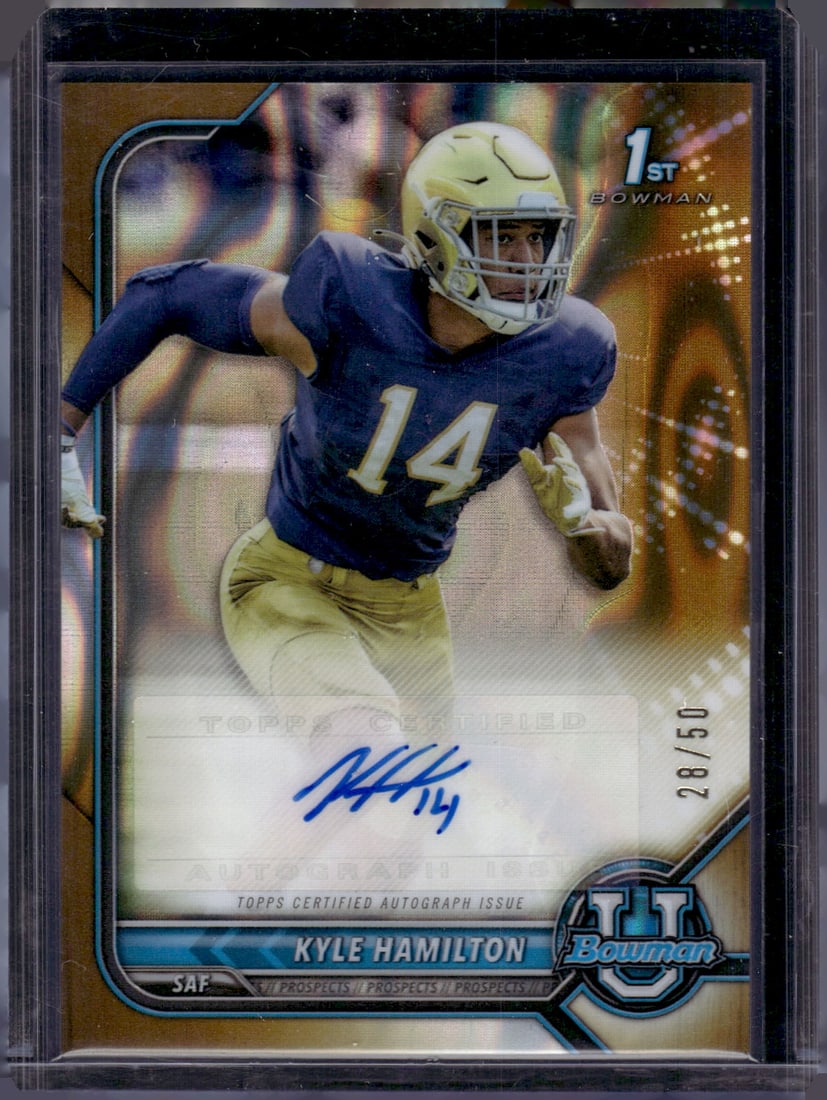 Kyle Hamilton 1st Bowman Gold Lava Refractor Auto /50 2022 Bowman U Chrome #BCPA-KH (1 of 2)