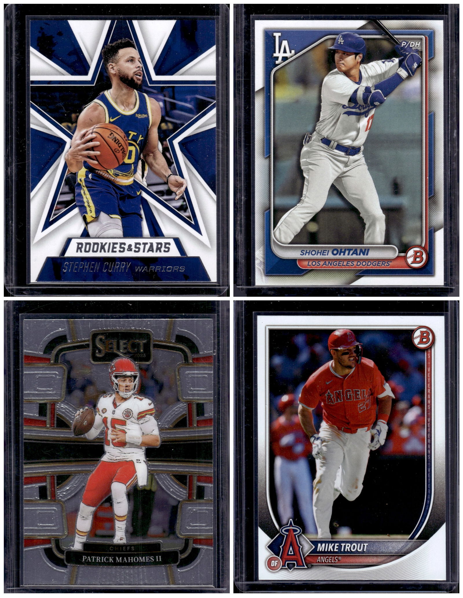 Multi Sport Lot of 4 Superstars. Stephen Curry, Shohei Ohtani, Patrick Mahomes, Mike Trout (1 of 1)