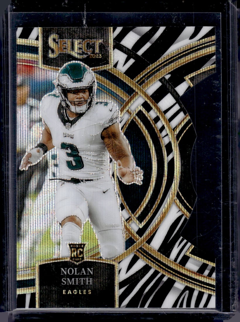 Nolan Smith Rookie Card Zebra Prizm SSP Case Hit 2023 Panini Select #108 Eagles (1 of 2)