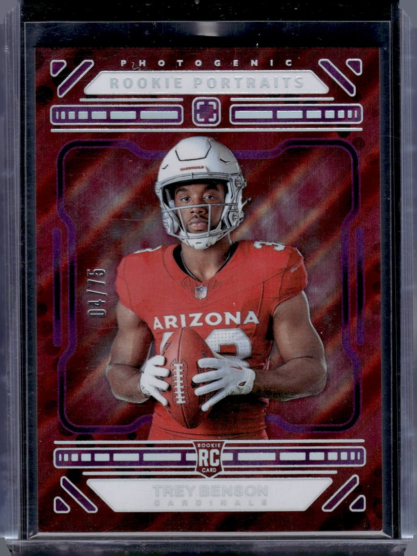 Trey Benson Rookie Portraits Purple /75 2024 Panini Photogenic #170 Arizona Cardinals: Panini Select, Prizm, Mosaic, Contenders, Zenith, Phoenix, Illusions, Absolute, Rookie NFL Sports Trading Cards, SP, SSP, Cards, Football Cards for Sale Near Me, Superbowl & Hall of Fame Player Cards,