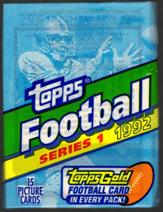 1992 Topps Football Card Retail Box Wax Pack - John Elway, Dan Marino, Joe Montana: Vintage Valuable Football NFL Trading & Sports Cards, Old Sports Cards Sold On Line, Auction Lots Sold On Line, Super Bowl and Hall of Fame Players, Dallas Cowboys, Buffalo Bills, Steelers, 49ers, Joe