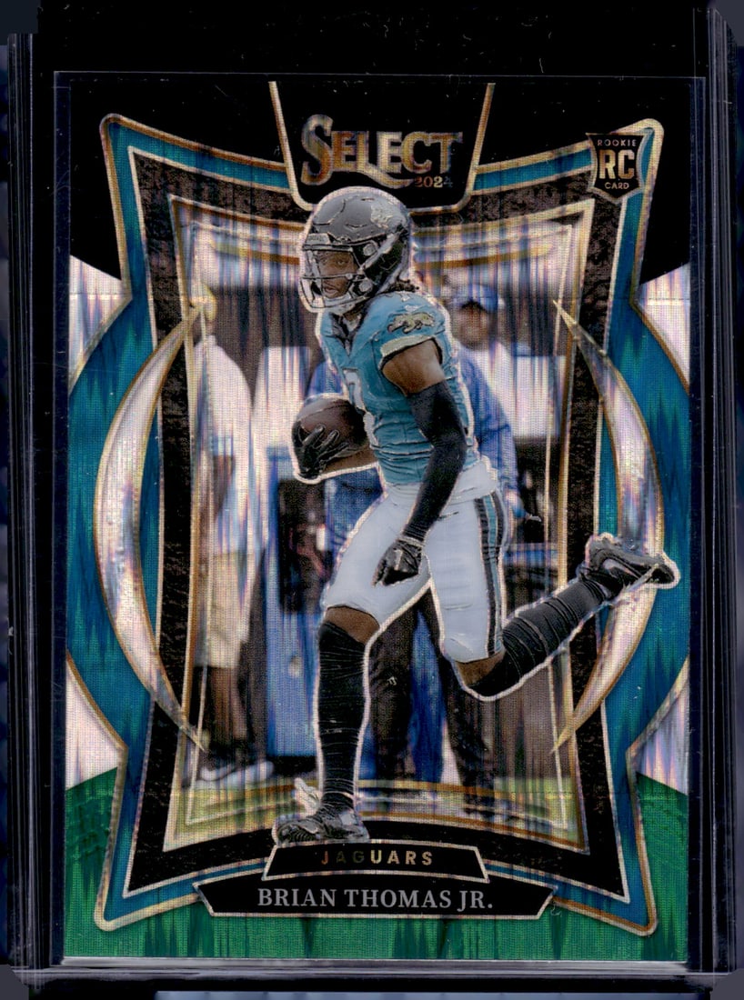 Brian Thomas Jr. Rookie Card Black/Green Shock Prizm 2024 Panini Select #91 Jaguars: Panini Select, Prizm, Mosaic, Contenders, Zenith, Phoenix, Illusions, Absolute, Rookie NFL Sports Trading Cards, SP, SSP, Cards, Football Cards for Sale Near Me, Superbowl & Hall of Fame Player Cards,