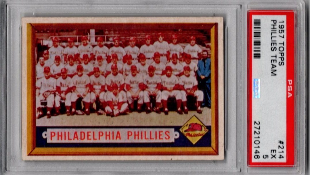 Philadelphia Phillies Team Card 1957 Topps #214 PSA 5 Vintage Baseball Card (1 of 2)