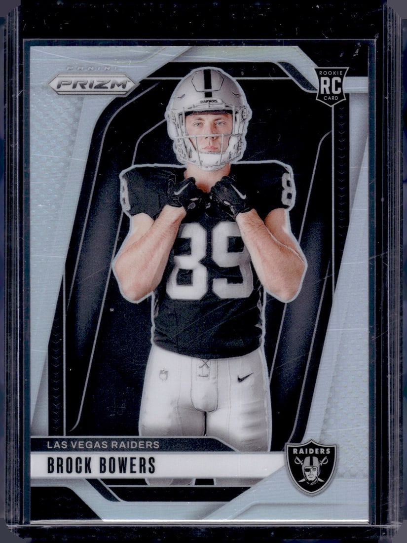 Brock Bowers Rookie Card Silver Prizm Variation 2024 Panini Prizm #9 Las Vegas Raiders: Panini Select, Prizm, Mosaic, Contenders, Zenith, Phoenix, Illusions, Absolute, Rookie NFL Sports Trading Cards, SP, SSP, Cards, Football Cards for Sale Near Me, Superbowl & Hall of Fame Player Cards,