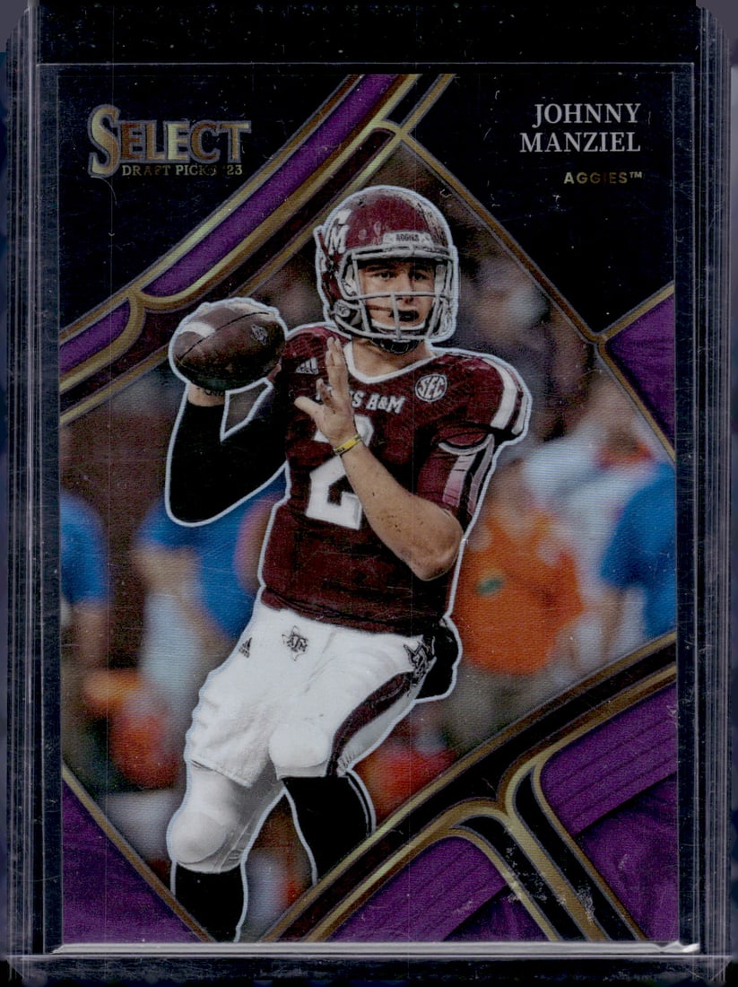 Johnny Manziel Purple Prizm /75 2023 Select Draft Picks #198 Texas A&M Aggies: Panini Select, Prizm, Mosaic, Contenders, Zenith, Phoenix, Illusions, Absolute, Rookie NFL Sports Trading Cards, SP, SSP, Cards, Football Cards for Sale Near Me, Superbowl & Hall of Fame Player Cards,
