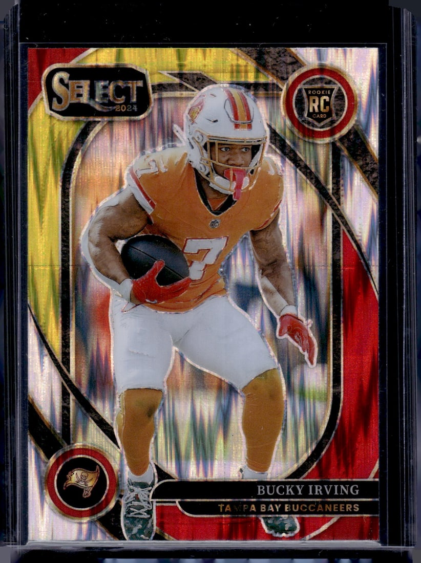 Bucky Irving Rookie Card Yellow/Red Shock Prizm 2024 Panini Select #239 Buccaneers: Panini Select, Prizm, Mosaic, Contenders, Zenith, Phoenix, Illusions, Absolute, Rookie NFL Sports Trading Cards, SP, SSP, Cards, Football Cards for Sale Near Me, Superbowl & Hall of Fame Player Cards,