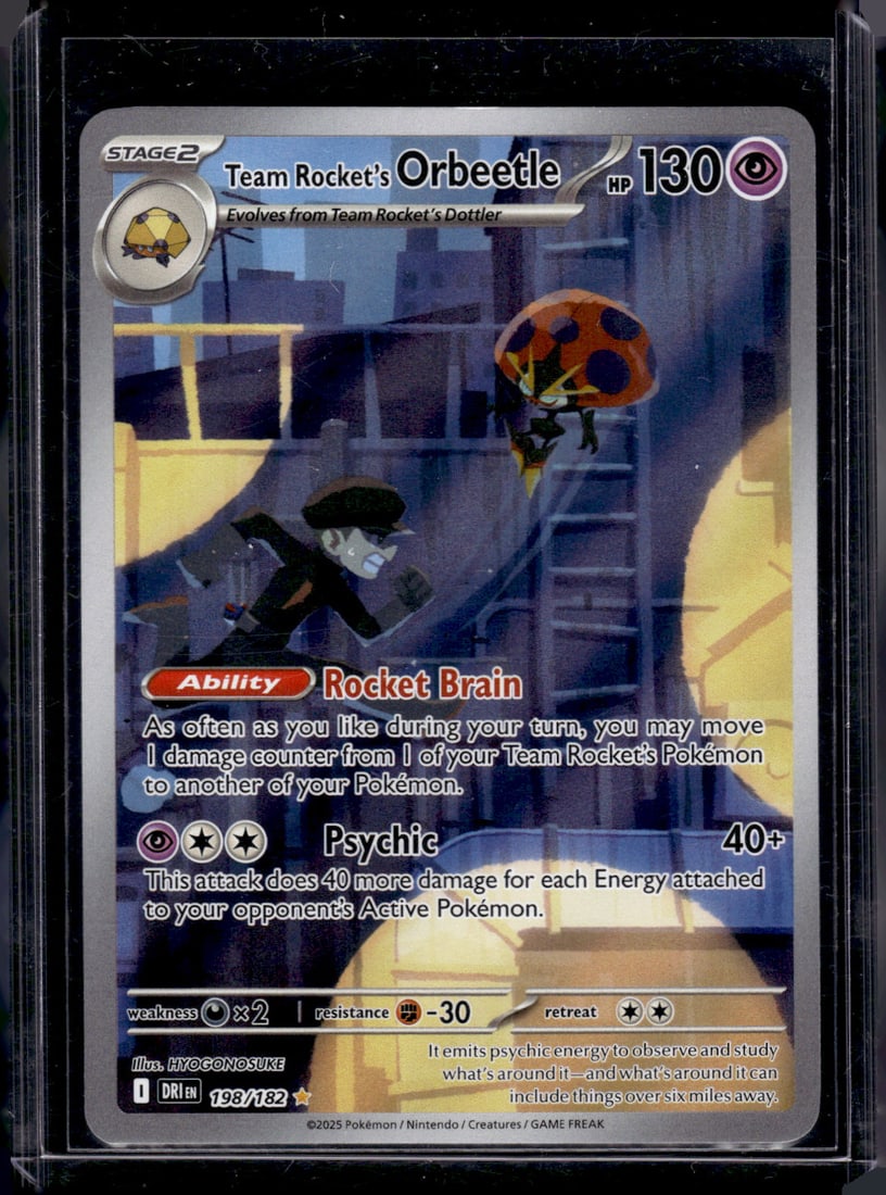 2025 Pokemon Destined Rivals Team Rocket's Orbeetle Illustration Rare #198: Pokemon Trading Card Game Cards, Charizard, Pikachu, Mewtwo, Reverse Holo, Holo Rare, Secret Rare Cards, Full Art Cards, Eevee, Ultra Rare Card, Illustration Rare, Special Illustration Rare SIR