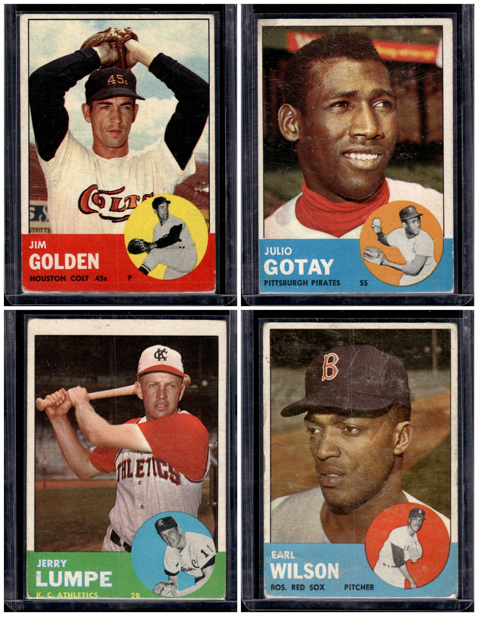 Lot of 4 1963 Topps Vintage Baseball Cards. All Different, Conditions Vary, See Pictures (1 of 2)